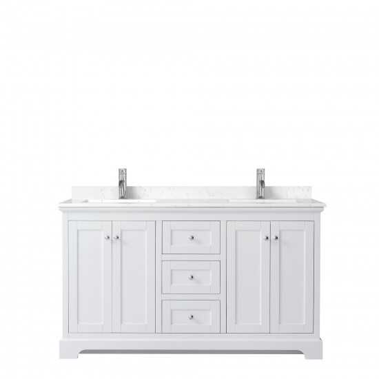 60 Inch Double Bathroom Vanity in White, Light-Vein Carrara Cultured Marble Countertop, Sinks, No Mirror