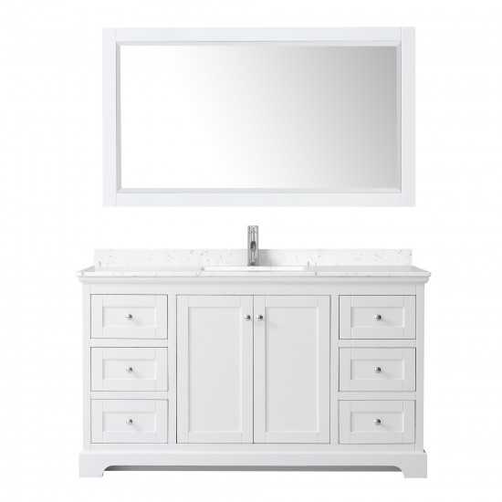 60 Inch Single Bathroom Vanity in White, Light-Vein Carrara Cultured Marble Countertop, Sink, 58 Inch Mirror