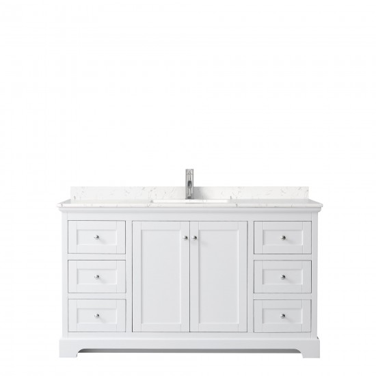 60 Inch Single Bathroom Vanity in White, Light-Vein Carrara Cultured Marble Countertop, Sink, No Mirror