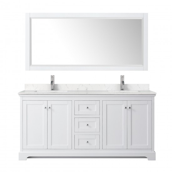 72 Inch Double Bathroom Vanity in White, Light-Vein Carrara Cultured Marble Countertop, Sinks, 70 Inch Mirror