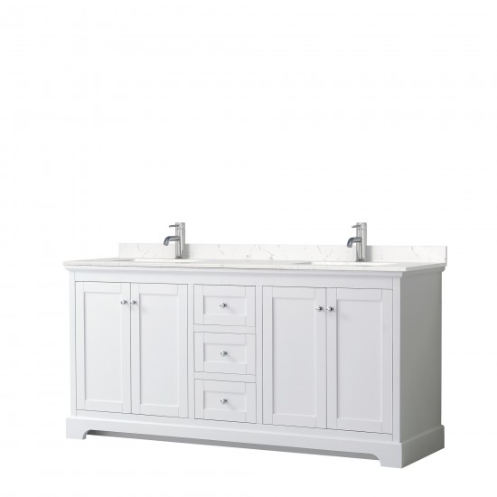 72 Inch Double Bathroom Vanity in White, Light-Vein Carrara Cultured Marble Countertop, Sinks, No Mirror