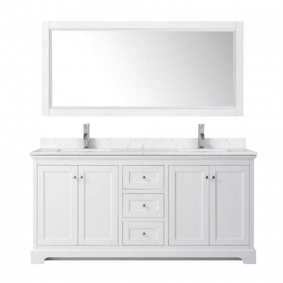 72 Inch Double Bathroom Vanity in White, Light-Vein Carrara Cultured Marble Countertop, Sinks, No Mirror