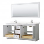 72 Inch Double Bathroom Vanity in White, Light-Vein Carrara Cultured Marble Countertop, Sinks, No Mirror