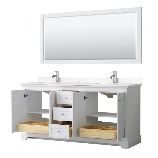 72 Inch Double Bathroom Vanity in White, Light-Vein Carrara Cultured Marble Countertop, Sinks, No Mirror