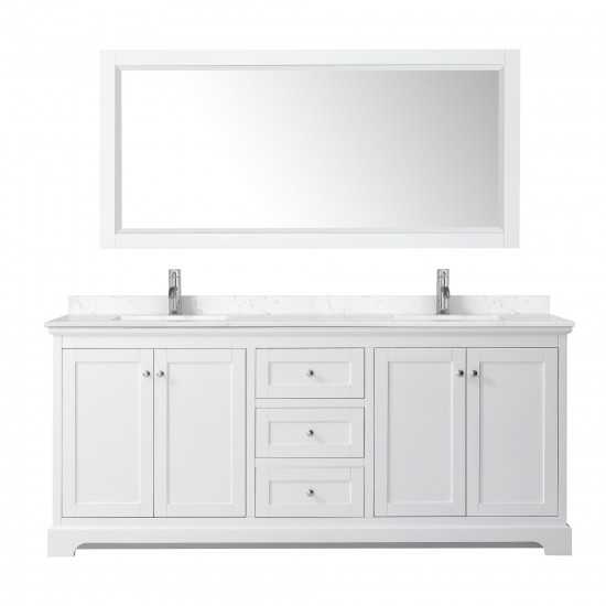 80 Inch Double Bathroom Vanity in White, Light-Vein Carrara Cultured Marble Countertop, Sinks, 70 Inch Mirror