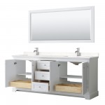 80 Inch Double Bathroom Vanity in White, Light-Vein Carrara Cultured Marble Countertop, Sinks, 70 Inch Mirror