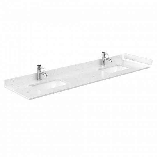 80 Inch Double Bathroom Vanity in White, Light-Vein Carrara Cultured Marble Countertop, Sinks, 70 Inch Mirror