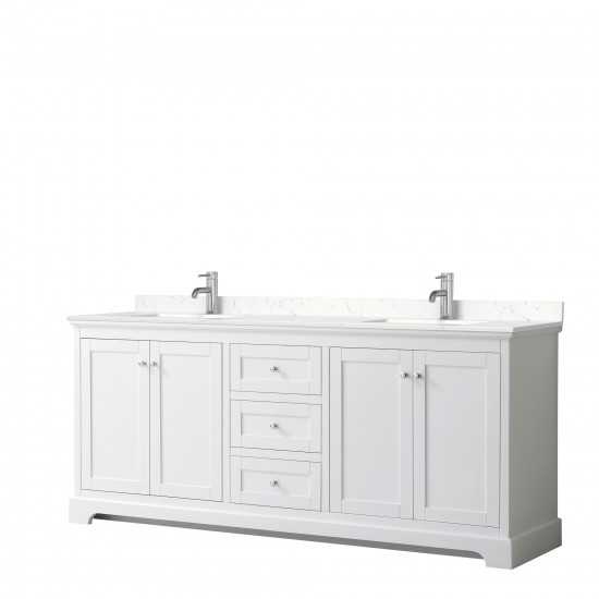 80 Inch Double Bathroom Vanity in White, Light-Vein Carrara Cultured Marble Countertop, Sinks, No Mirror