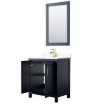 30 Inch Single Bathroom Vanity in Dark Blue, White Cultured Marble Countertop, Sink, 24 Inch Mirror