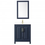 30 Inch Single Bathroom Vanity in Dark Blue, White Cultured Marble Countertop, Sink, 24 Inch Mirror