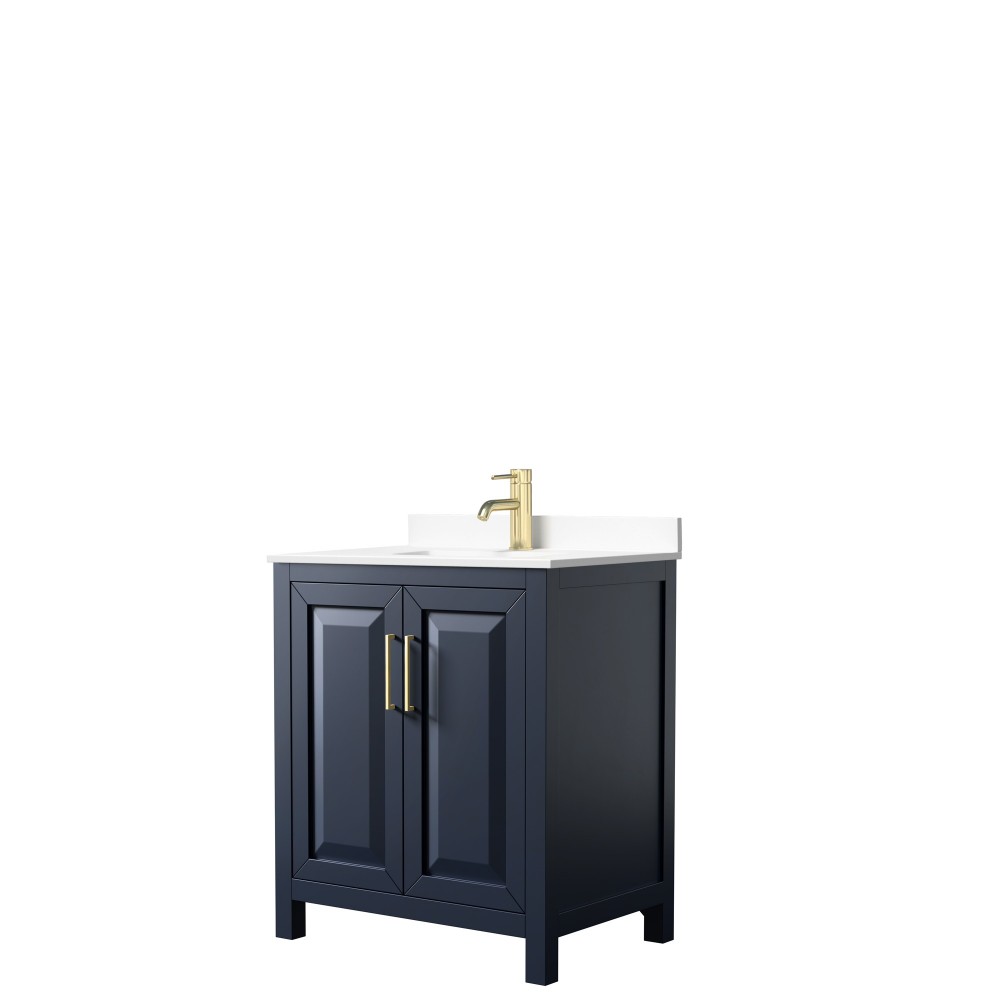 30 Inch Single Bathroom Vanity in Dark Blue, White Cultured Marble Countertop, Sink, No Mirror