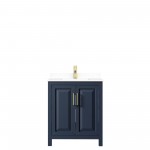 30 Inch Single Bathroom Vanity in Dark Blue, White Cultured Marble Countertop, Sink, No Mirror