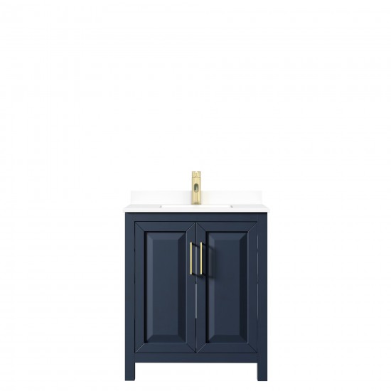 30 Inch Single Bathroom Vanity in Dark Blue, White Cultured Marble Countertop, Sink, No Mirror