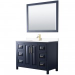 48 Inch Single Bathroom Vanity in Dark Blue, White Cultured Marble Countertop, Sink, 46 Inch Mirror