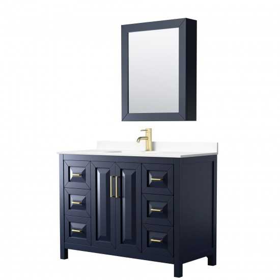 48 Inch Single Bathroom Vanity in Dark Blue, White Cultured Marble Countertop, Sink, Medicine Cabinet