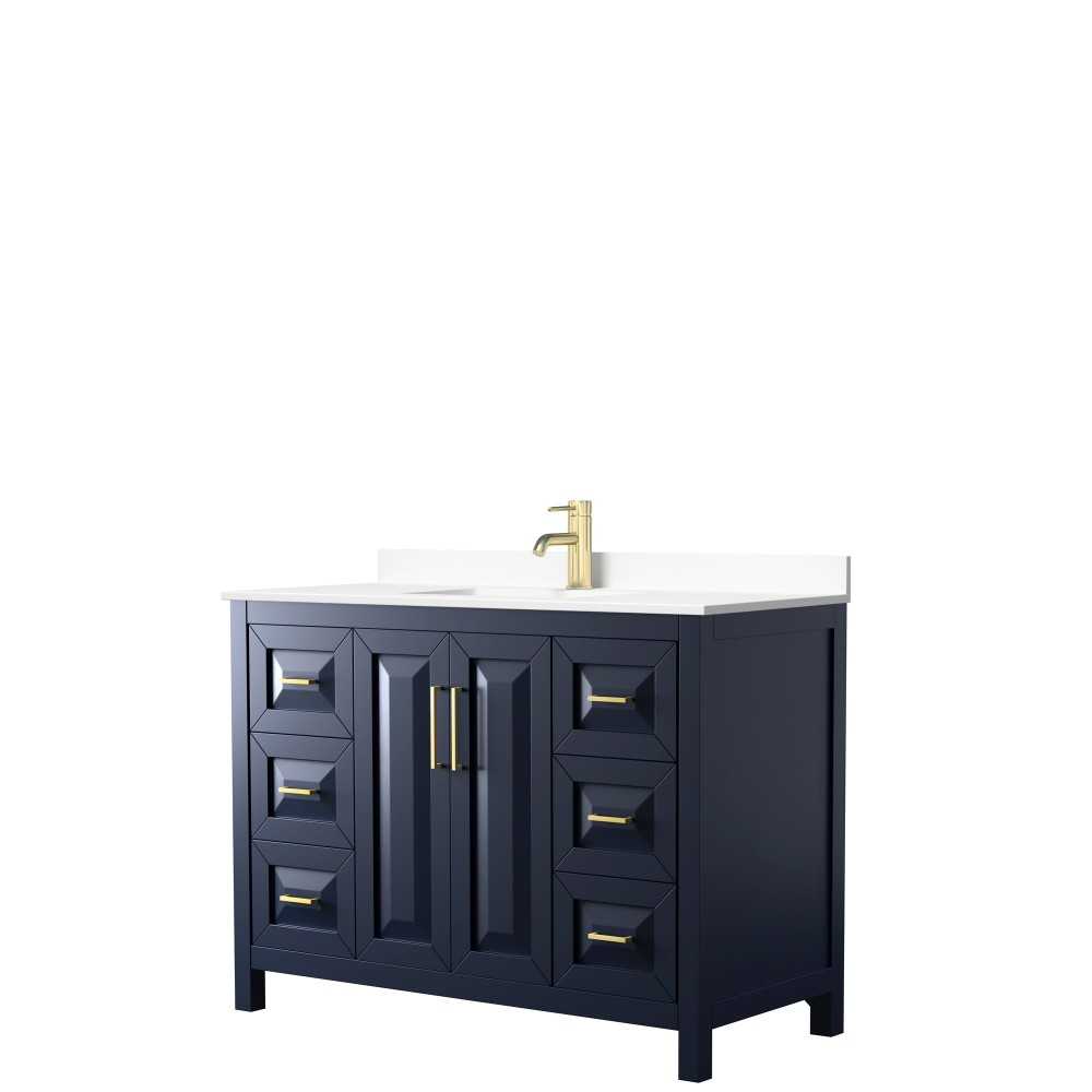 48 Inch Single Bathroom Vanity in Dark Blue, White Cultured Marble Countertop, Sink, No Mirror