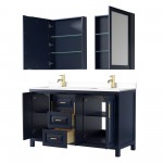 60 Inch Double Bathroom Vanity in Dark Blue, White Cultured Marble Countertop, Sinks, Medicine Cabinets