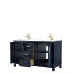 60 Inch Double Bathroom Vanity in Dark Blue, White Cultured Marble Countertop, Sinks, No Mirror