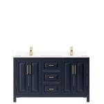 60 Inch Double Bathroom Vanity in Dark Blue, White Cultured Marble Countertop, Sinks, No Mirror