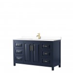 60 Inch Single Bathroom Vanity in Dark Blue, White Cultured Marble Countertop, Sink, No Mirror