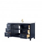 60 Inch Single Bathroom Vanity in Dark Blue, White Cultured Marble Countertop, Sink, No Mirror