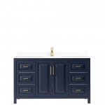 60 Inch Single Bathroom Vanity in Dark Blue, White Cultured Marble Countertop, Sink, No Mirror