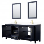 80 Inch Double Bathroom Vanity in Dark Blue, White Cultured Marble Countertop, Sinks, 24 Inch Mirrors