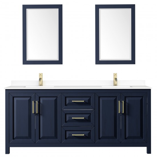 80 Inch Double Bathroom Vanity in Dark Blue, White Cultured Marble Countertop, Sinks, 24 Inch Mirrors