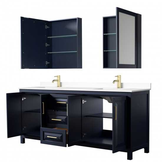 80 Inch Double Bathroom Vanity in Dark Blue, White Cultured Marble Countertop, Sinks, Medicine Cabinets