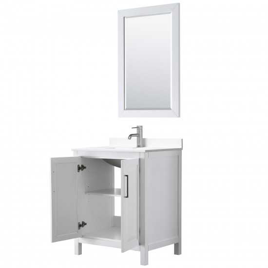 30 Inch Single Bathroom Vanity in White, White Cultured Marble Countertop, Sink, 24 Inch Mirror