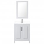 30 Inch Single Bathroom Vanity in White, White Cultured Marble Countertop, Sink, 24 Inch Mirror