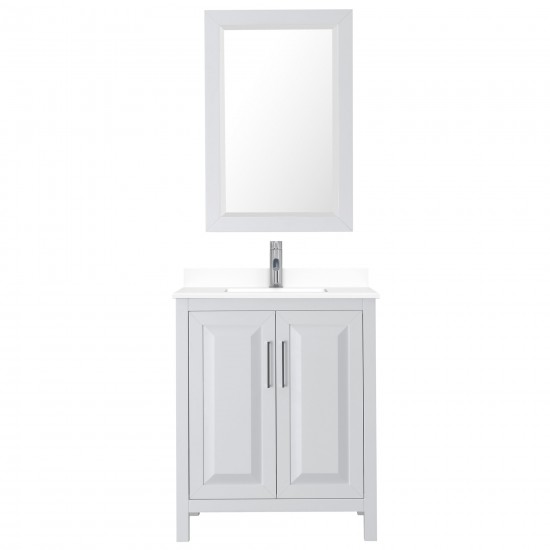 30 Inch Single Bathroom Vanity in White, White Cultured Marble Countertop, Sink, 24 Inch Mirror