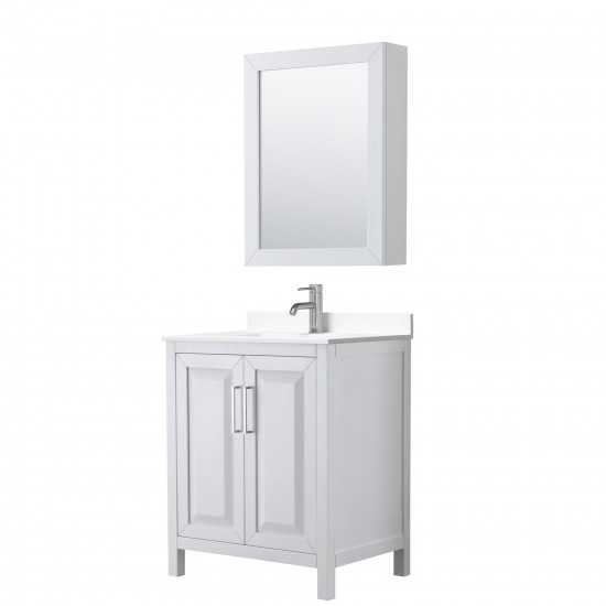 30 Inch Single Bathroom Vanity in White, White Cultured Marble Countertop, Sink, Medicine Cabinet