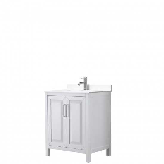 30 Inch Single Bathroom Vanity in White, White Cultured Marble Countertop, Sink, No Mirror