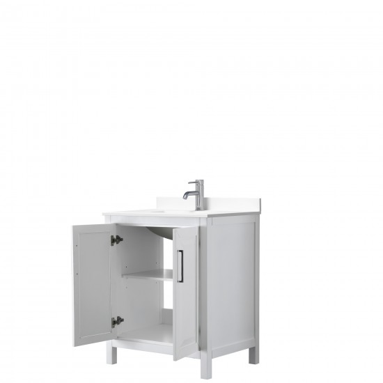 30 Inch Single Bathroom Vanity in White, White Cultured Marble Countertop, Sink, No Mirror