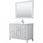 48 Inch Single Bathroom Vanity in White, White Cultured Marble Countertop, Sink, 46 Inch Mirror