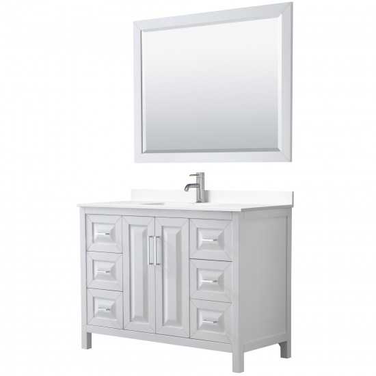 48 Inch Single Bathroom Vanity in White, White Cultured Marble Countertop, Sink, 46 Inch Mirror