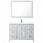 48 Inch Single Bathroom Vanity in White, White Cultured Marble Countertop, Sink, 46 Inch Mirror