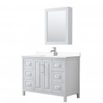 48 Inch Single Bathroom Vanity in White, White Cultured Marble Countertop, Sink, Medicine Cabinet