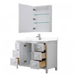 48 Inch Single Bathroom Vanity in White, White Cultured Marble Countertop, Sink, Medicine Cabinet