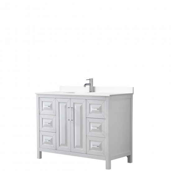 48 Inch Single Bathroom Vanity in White, White Cultured Marble Countertop, Sink, No Mirror