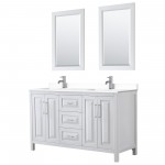 60 Inch Double Bathroom Vanity in White, White Cultured Marble Countertop, Sinks, 24 Inch Mirrors