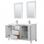 60 Inch Double Bathroom Vanity in White, White Cultured Marble Countertop, Sinks, 24 Inch Mirrors