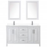 60 Inch Double Bathroom Vanity in White, White Cultured Marble Countertop, Sinks, 24 Inch Mirrors