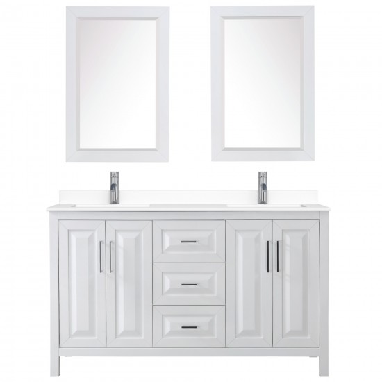 60 Inch Double Bathroom Vanity in White, White Cultured Marble Countertop, Sinks, 24 Inch Mirrors