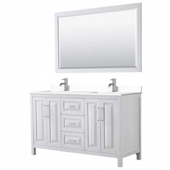 60 Inch Double Bathroom Vanity in White, White Cultured Marble Countertop, Sinks, 58 Inch Mirror