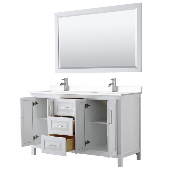 60 Inch Double Bathroom Vanity in White, White Cultured Marble Countertop, Sinks, 58 Inch Mirror