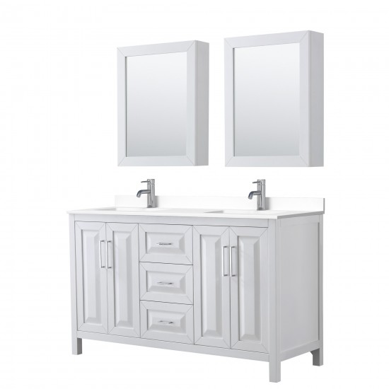 60 Inch Double Bathroom Vanity in White, White Cultured Marble Countertop, Sinks, Medicine Cabinets