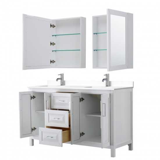 60 Inch Double Bathroom Vanity in White, White Cultured Marble Countertop, Sinks, Medicine Cabinets