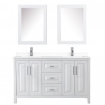 60 Inch Double Bathroom Vanity in White, White Cultured Marble Countertop, Sinks, Medicine Cabinets